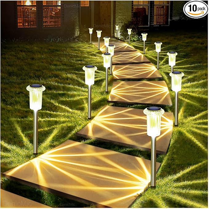 DenicMic Solar Lights Outdoor 15 Pack Waterproof 3000K Warm White LED Stainless by Denicmic