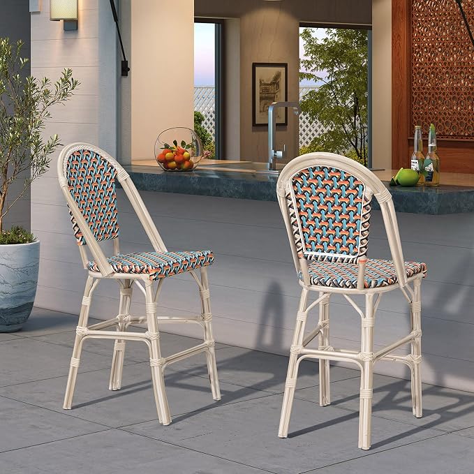 PURPLE LEAF French Counter Height Bar Stool Set of 2 25" White Print Finish - Image 2