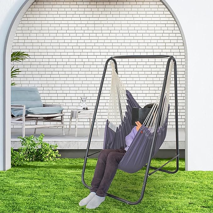 YUCAN Hammock Chair Stand with Hanging Swing Chair Included, Weather Resistant - Image 3