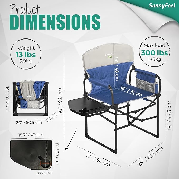 SUNNYFEEL Camping Directors Chair, Heavy Duty, Oversized Portable Folding Chair - Image 2