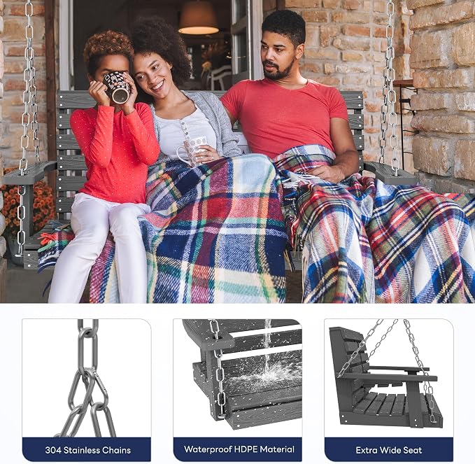 KINGYES Outdoor Hanging Porch Swing, 2 Seat Patio Chair - Image 5