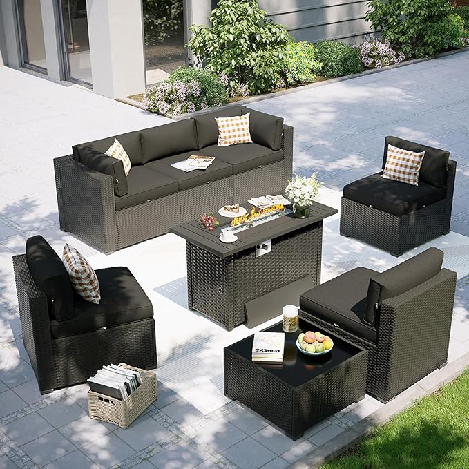 Aoxun Patio Furniture Set with Fire Pit Table, 8 Piece Outdoor Sectional Sofas by Aoxun