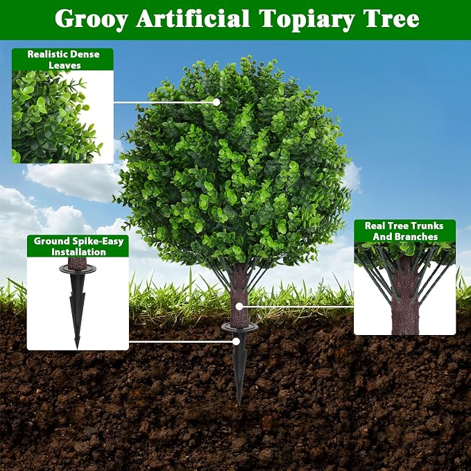 Artificial Topiary Tree with Eucalyptus, Fake Evergreen Tree - Image 3