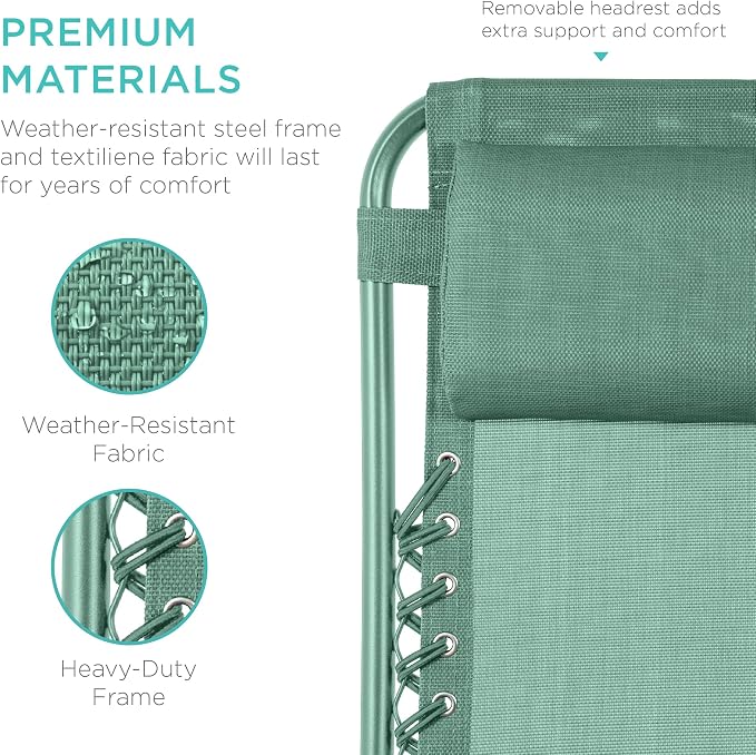 Best Choice Products Set of 2 Adjustable Steel Mesh Zero Gravity Lounge Chair - Image 6