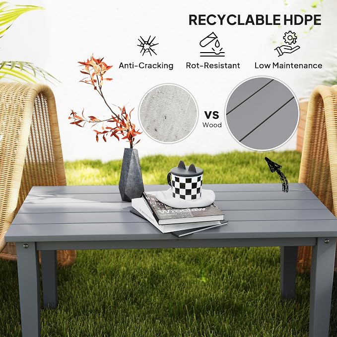 Outsunny HDPE Outdoor Coffee Table, All-Weather Rectangle Patio Coffee Table - Image 4