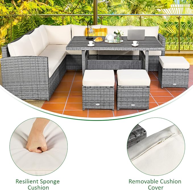 Tangkula 7 Pieces Patio Furniture Set, Outdoor Sectional Rattan Dining Sofa Set - Image 7