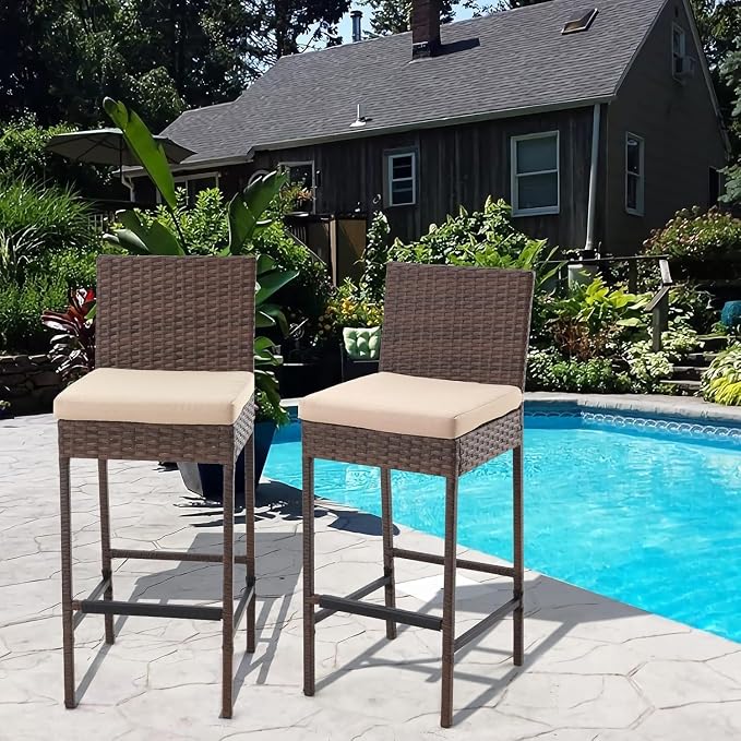 ECOTOUGE Set of 4 Outdoor Rattan Bar Stools - Image 7