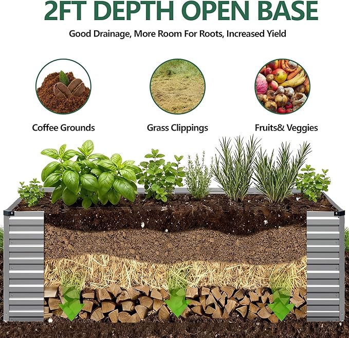 Vengarus 6x3x2FT Galvanized Raised Garden Bed Kit, Deep Root Planter Box - Image 4