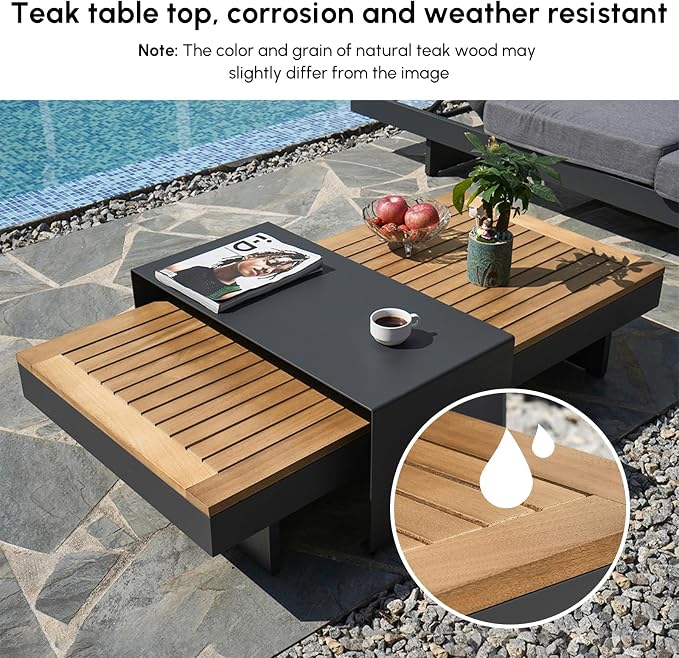 homary 6-Piece Modular Outdoor Sofa Set, Aluminum & Teak Patio Conversation Set - Image 7