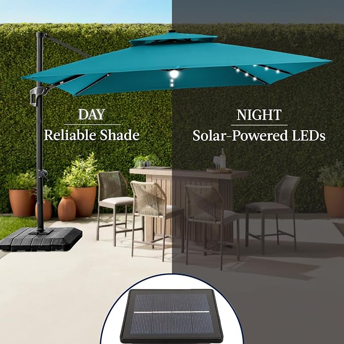 Best Choice Products 12x12ft LED Cantilever Patio Umbrella w/Base Included & - Image 6