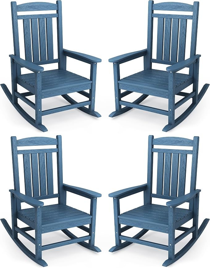 KINGYES Oversized Outdoor Rocking Chair Set of 4, High Density Polyethylene by KINGYES