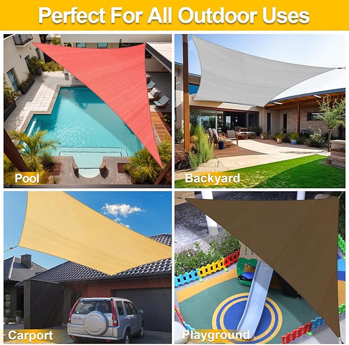 KANAGAWA Sun Shade Sail 20'x20' Grey Rectangle UV Block Canopy Awning Shelter - Image 6