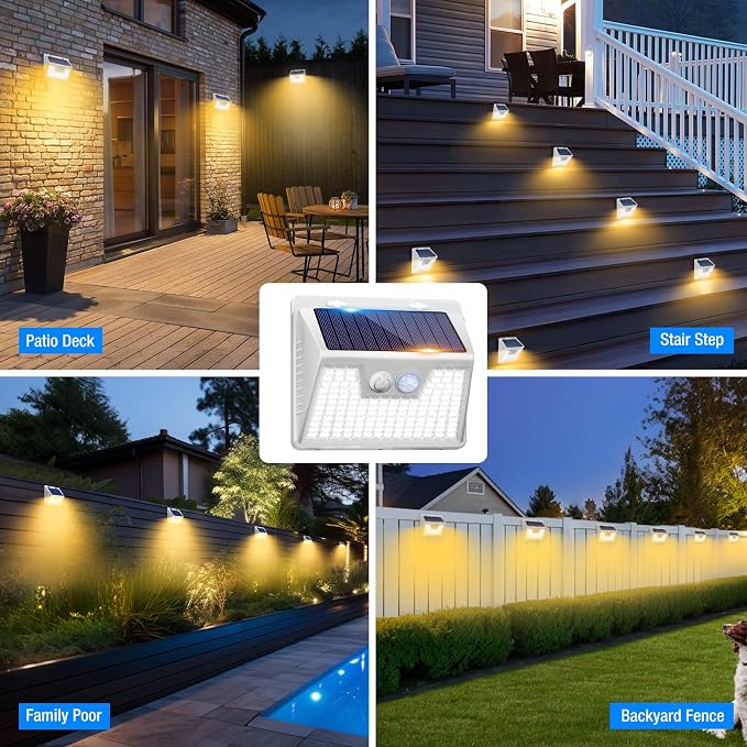Peasur White Frame Solar Motion Sensor Lights Outdoor, 2 Packs 180LED Warm - Image 2