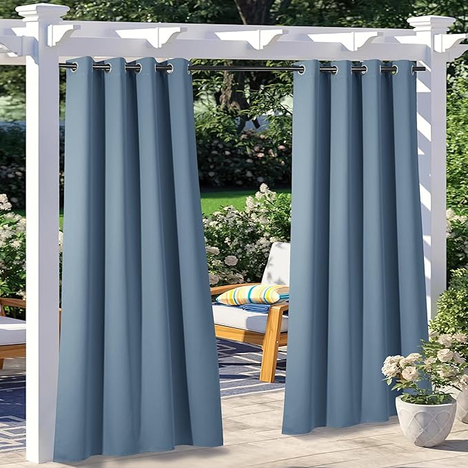 NICETOWN 2 Panels Stone Blue Patio Outdoor Curtains Waterproof, Thermal by NICETOWN
