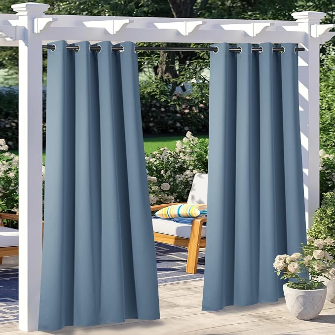 NICETOWN 2 Panels Stone Blue Blackout Outdoor Curtains by NICETOWN