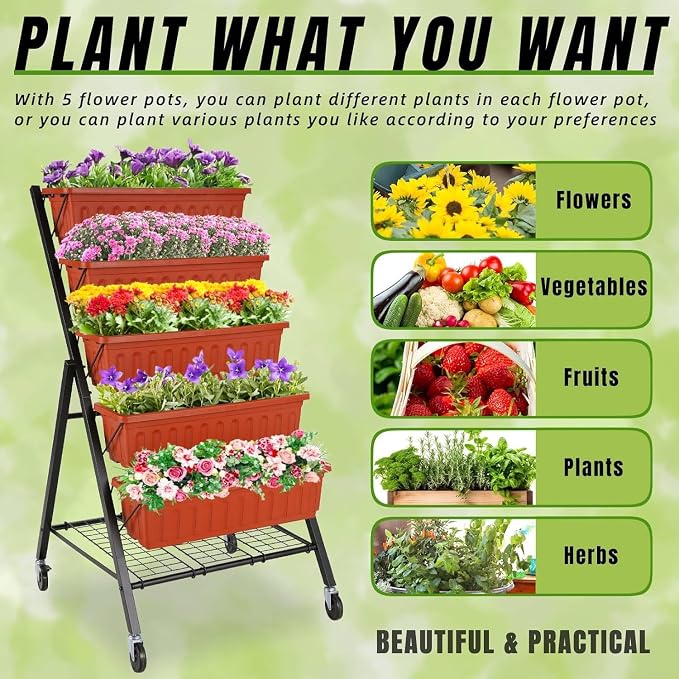 Homdox 2 Pack Vertical Garden Bed, 5 Tiers Vertical Raised Garden Planter - Image 5