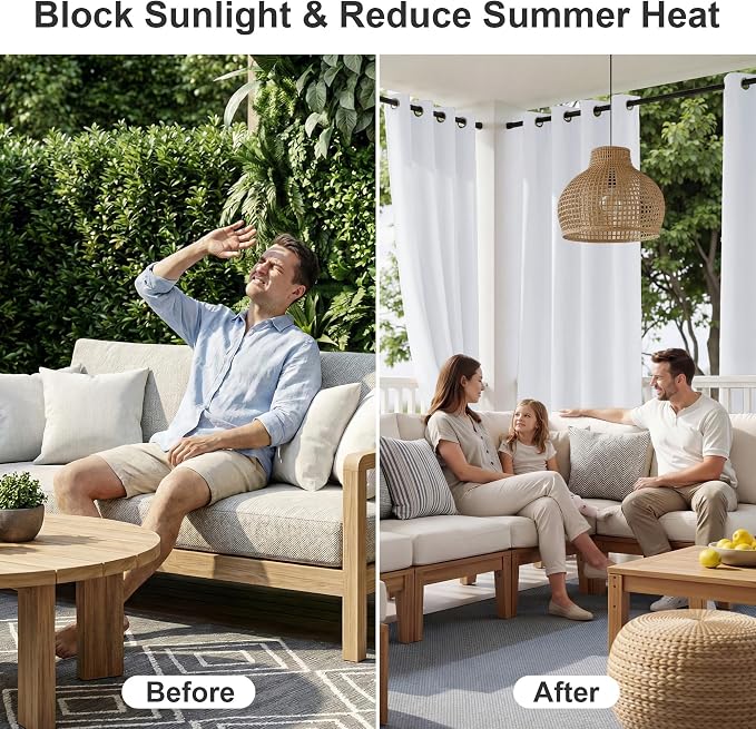 RYB HOME Outdoor Curtains for Patio Waterproof Block Sunlight Thermal Insulated - Image 2