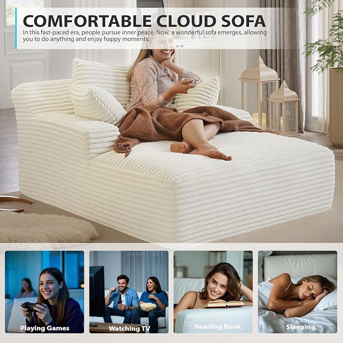 50 Inch Chaise Lounge Chair Indoor, Oversized Corduroy Upholstered Boneless - Image 7