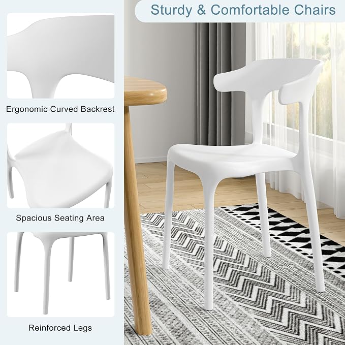 VECELO 4 Pack Plastic Stacking Chairs, Stackable Dining Chairs - Image 6