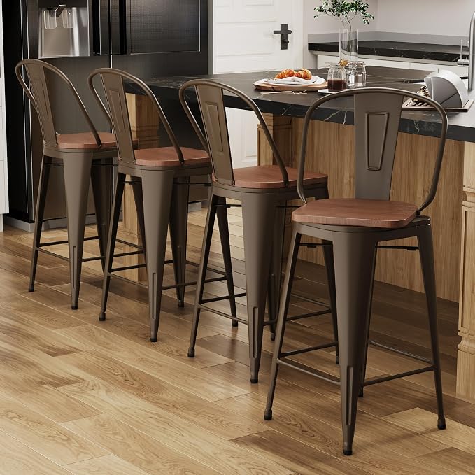 Alunaune 30" Swivel Metal Counter Height Bar Stools Set of 4 High Back by HomeFurniture