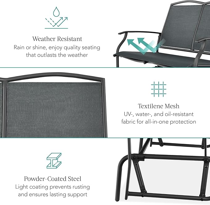 Best Choice Products 2-Person Outdoor Patio Swing Glider Steel Bench Loveseat - Image 5