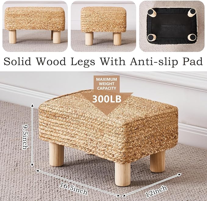 Wimarsbon Natural Seagrass Footstool Ottoman Rectangular Footrest Pouf Ottomans - Image 3