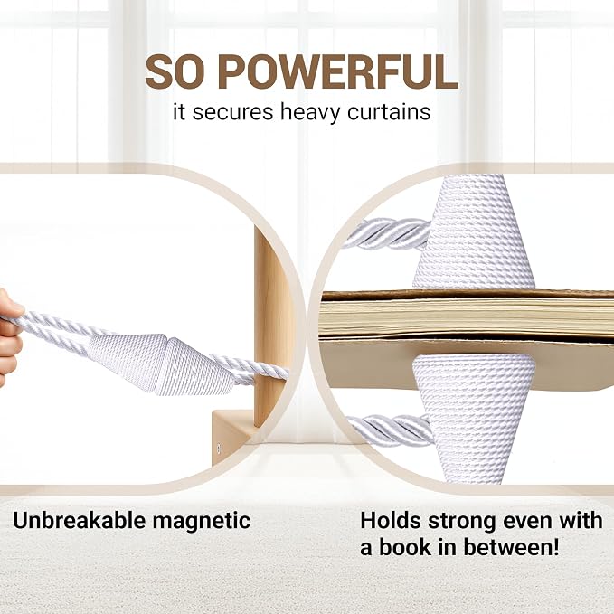 Hion Magnetic Curtain Tiebacks White 2pcs, Curtain Tiebacks Buckles Holdbacks - Image 6