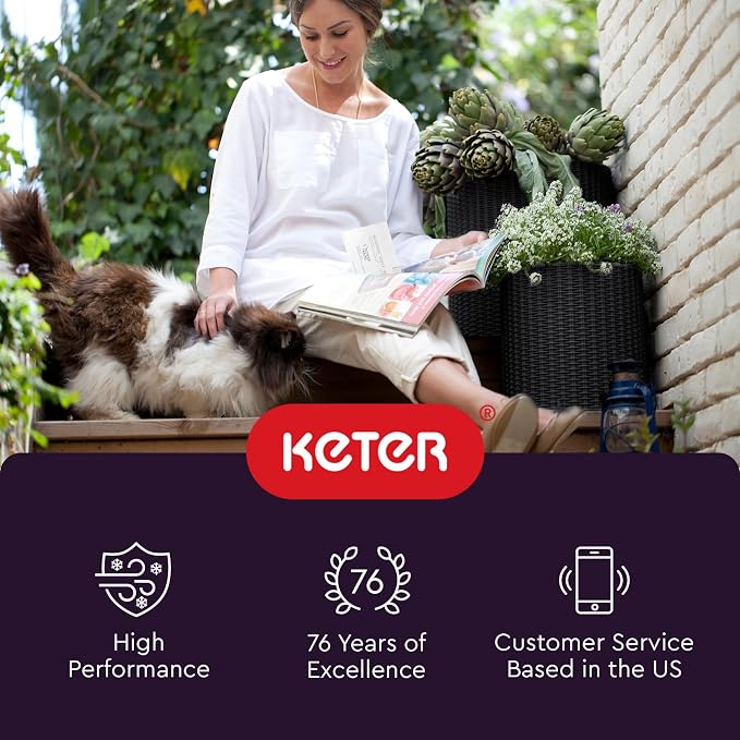 Keter Cylinder Set of 3 Rattan Resin Planter - Image 4