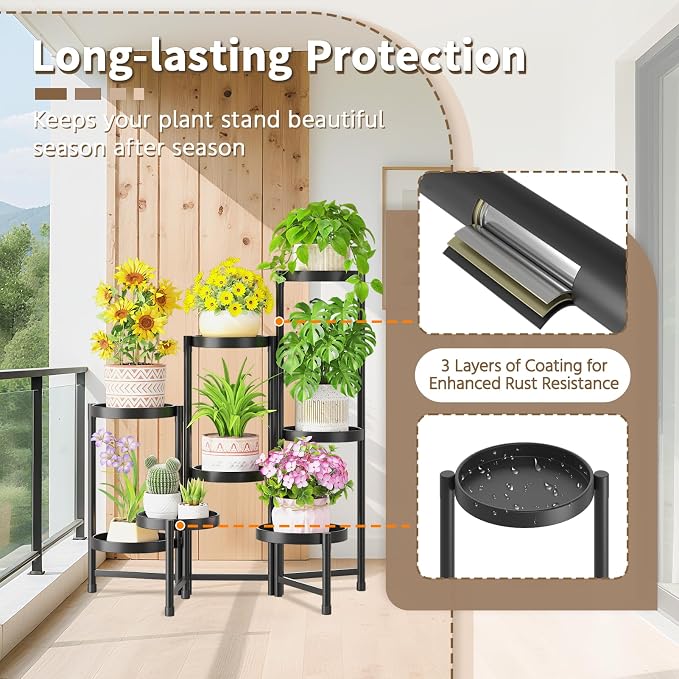 LASZOLA 8 Tiered Folding Tall Plant Stand Indoor - Image 4