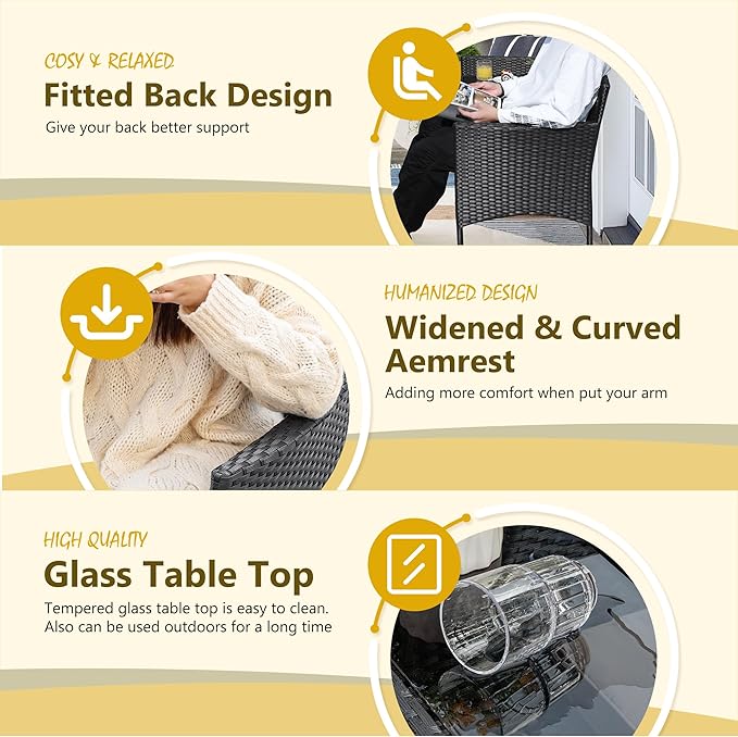 Devoko Outdoor Patio Loveseat Modern Rattan 2-Seat Patio Conversation Set - Image 4