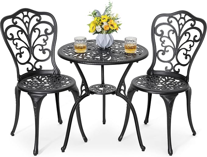 NUU GARDEN 3 Piece Bistro Set Outdoor, All Weather Cast Aluminum Patio Bistro by NUUGARDENCORPORATION