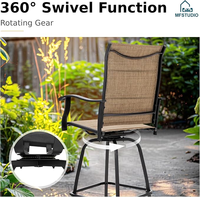 MFSTUDIO 5 Piece Outdoor Swivel Bar Set, Outdoor Bar Table and Chairs Set - Image 3