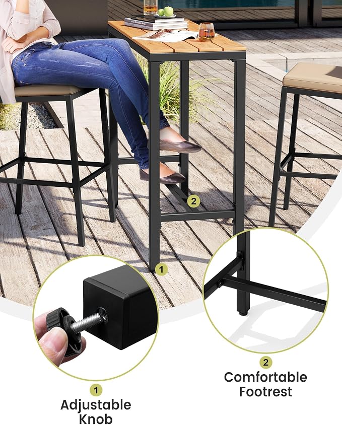 Crestlive Products Outdoor Bar Table and Chairs Set, 3 Piece Outside Patio Bar - Image 6