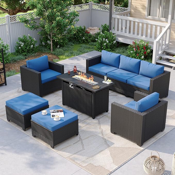 Aoxun Patio Furniture Set with Fire Pit Table, 6 Piece Outdoor Furniture Set by Aoxun