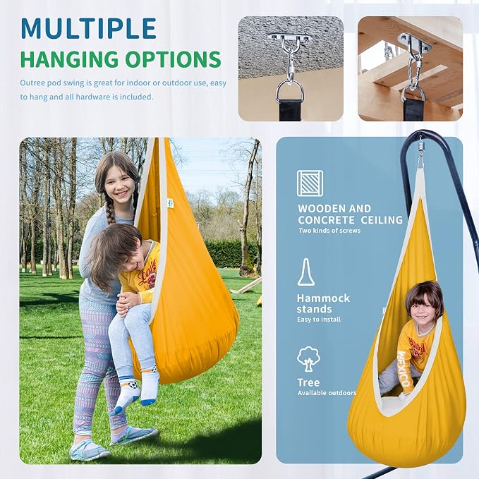 OUTREE Kids Pod Swing Seat, Cotton Child Hammock Swing Chair, Sensory Swing - Image 2