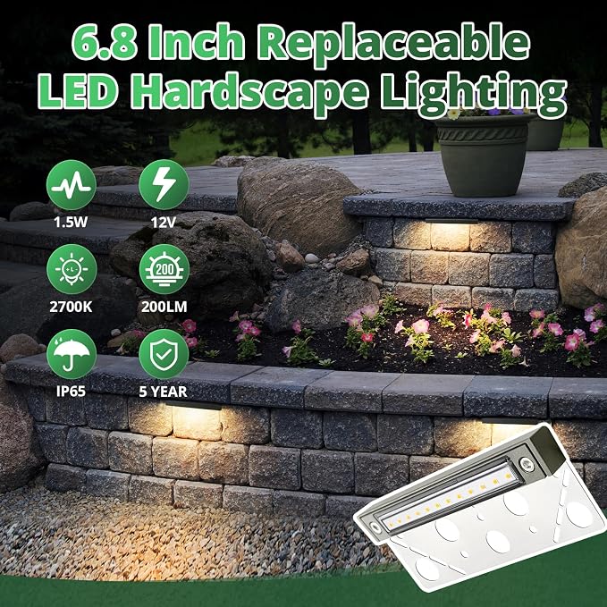 GKOLED 6.8 Inch LED Hardscape Lighting, Low Voltage Outdoor Retaining Wall - Image 4