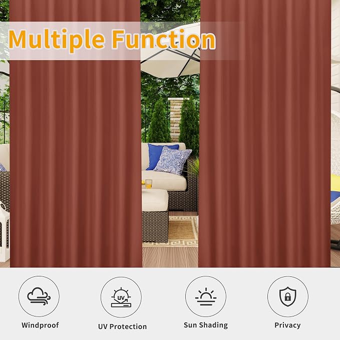 Easy-Going Outdoor Patio Curtains Detachable Tab Top Windproof Weatherproof - Image 5