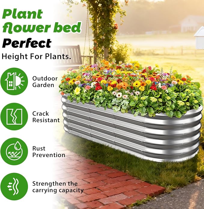 17" Tall Outdoor Garden Raised Garden Bed Kits, 5ft X 2ft Oval, 0.8MM Thick - Image 2