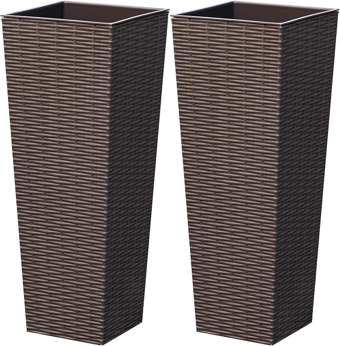 Greesum 24 Inch Tall Plastic Planters, Detachable Inner Pot & Drainage Holes by Acurax