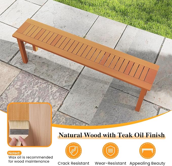 Tangkula Outdoor Wood Bench, 59” Long Patio Dining Bench Set of 2, Backless - Image 7