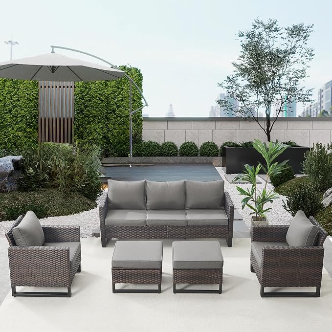 Belord Wicker Patio Furniture 5 Piece Outdoor Sofa Set, Oversize Outdoor Dining - Image 3
