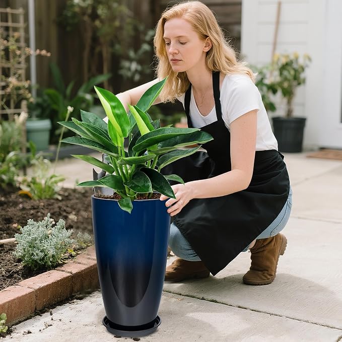 24/21/12 Inch Large Plastic Planter, Lightweight Ceramic-Look Tall Planters - Image 7