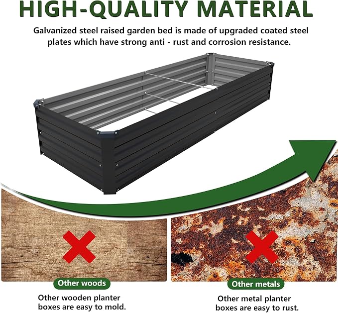 8×2×1FT Galvanized Raised Garden Bed Kit, Metal Planter Boxes, Large Outdoor - Image 6