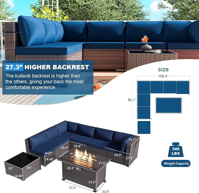 Kullavik 8 Pieces Outdoor Patio Furniture Set, Sectional Sofa Set - Image 5