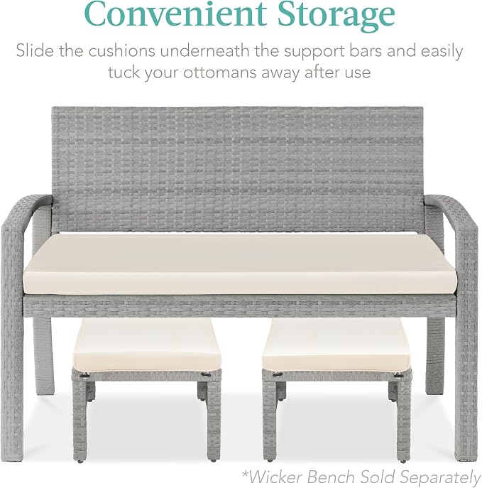 Best Choice Products Set of 2 Wicker Ottomans, Additional Seating, Side Table - Image 5