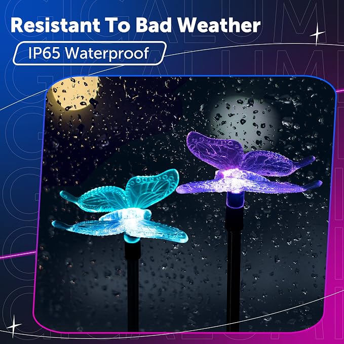 GIGALUMI Solar Garden Lights, 3 Pack Solar Butterfly Lights Decoration - Image 4
