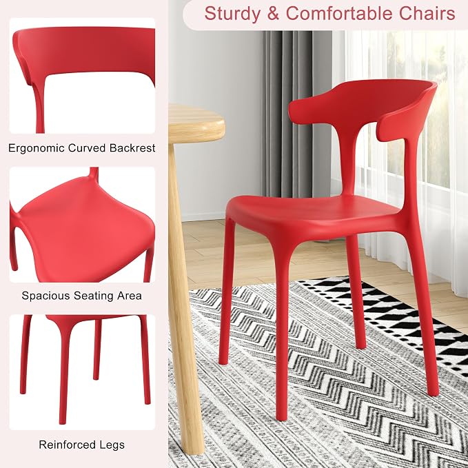 VECELO 4 Pack Plastic Stacking Chairs, Stackable Dining Chairs - Image 6
