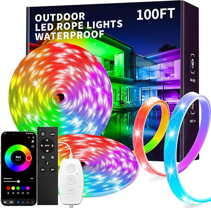 KSIPZE 100ft Outdoor led Strip Lights Waterproof IP68, RGB Outdoor led Lights by KSIPZE