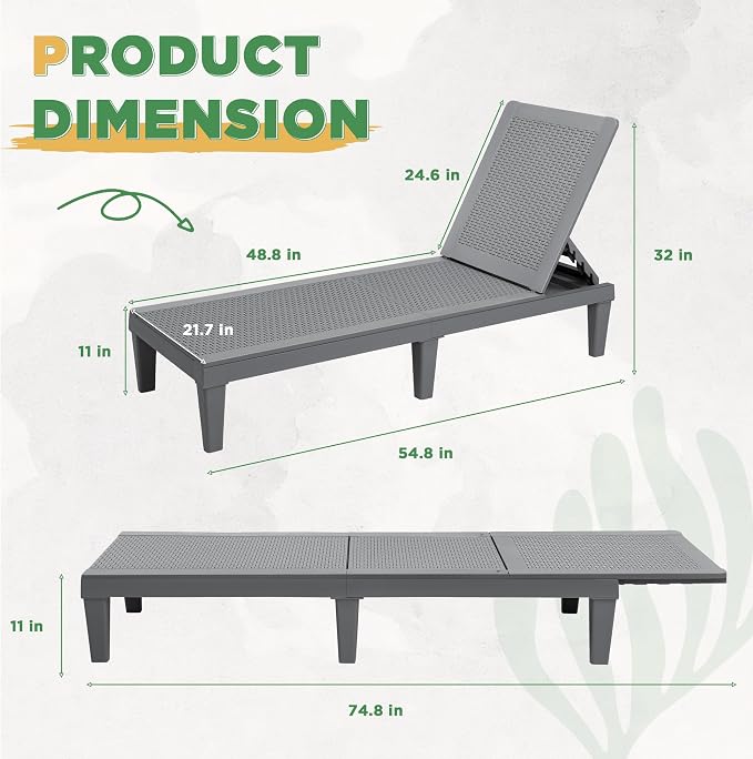 Greesum Outdoor Chaise Lounge Chair Set of 2, Waterproof 5-Position Adjustable - Image 3