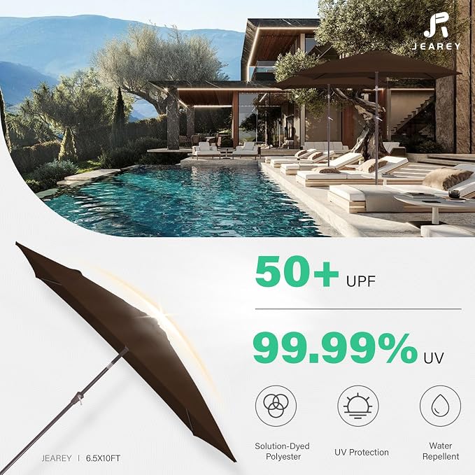 JEAREY 6.5x10 ft Rectangular Patio Umbrellas Rectangle Outdoor Umbrella - Image 5